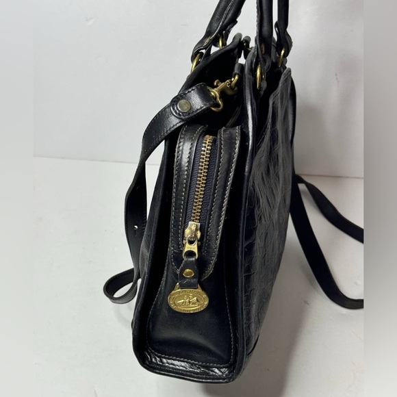 Vintage BRAHMIN Black Croc Leather Sathel Crossbody Hand Bag - Picture 7 of 14